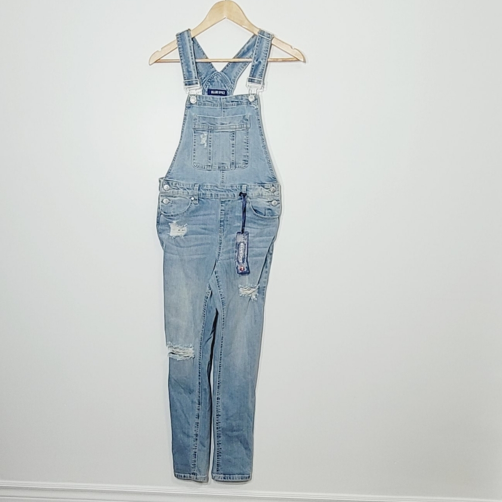 Blue Spice NEW Jean Overalls Cotton Blend Adjustable Straps Pockets Sz 7 NWT